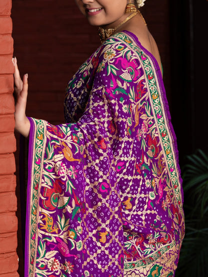 Khaddi Bandhej With Meenakari Border In Pure Georgette Fabric-Purple