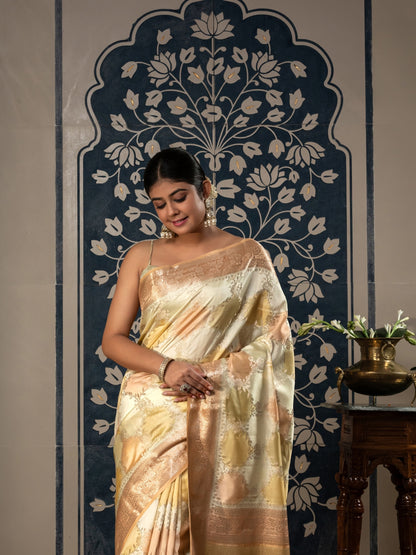 Handloom Banarasi Hand Brush Rangkaat Saree-Multi Color