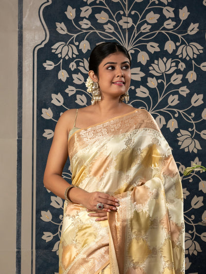 Handloom Banarasi Hand Brush Rangkaat Saree-Multi Color