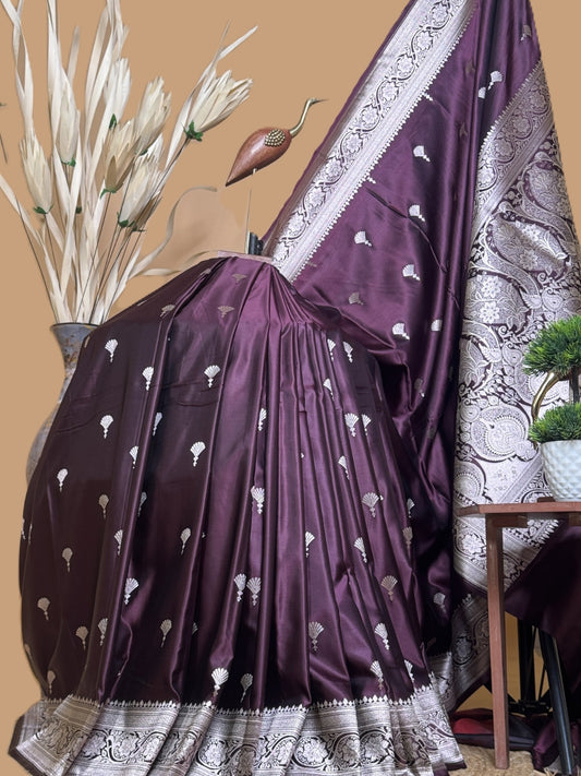 Traditional Banarasi Fountain Butti Weaving On Soft Mashru Silk Saree - Purple