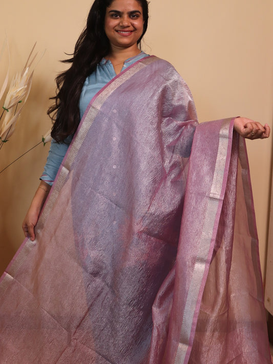 Crush Tissue With Thin Banarasi Border - Pink