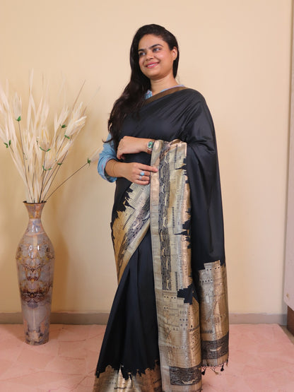 Banarasi Silk With Ghaat Border - Black
