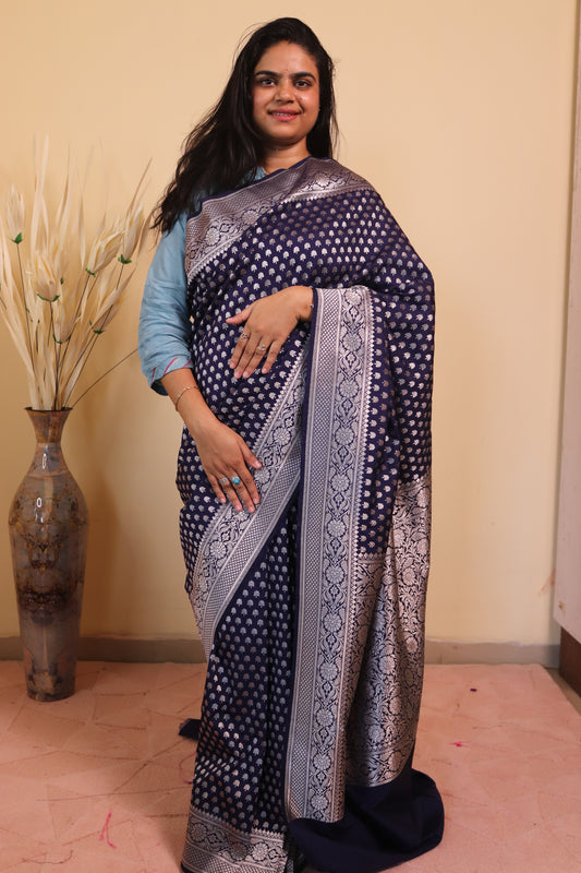 Banarasi Silk Weaved In Choti Buti - Blue
