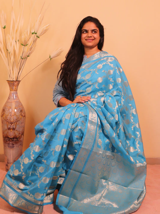 Banarasi Saree With Jaal Buti -blue