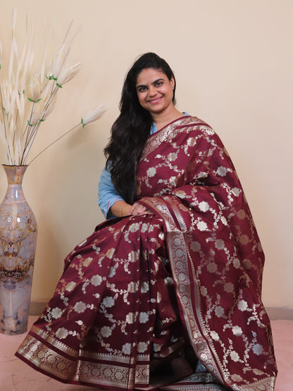 Banarasi Saree With Jaal Buti -maroon