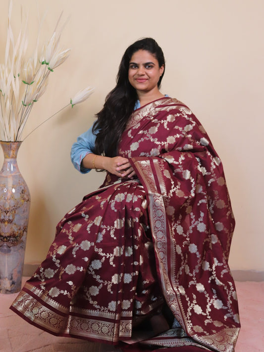 Banarasi Saree With Jaal Buti -maroon