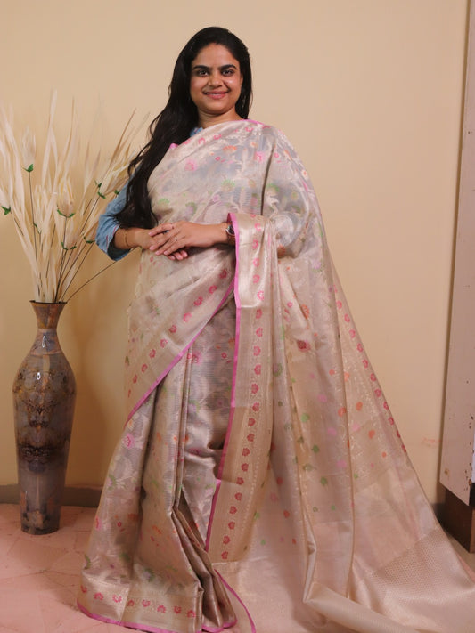 Banarasi Silk Tissue Zari With Meenakari Jaal