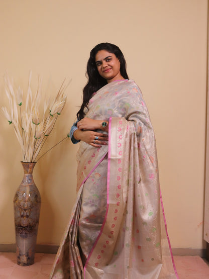 Banarasi Silk Tissue Zari With Meenakari Jaal