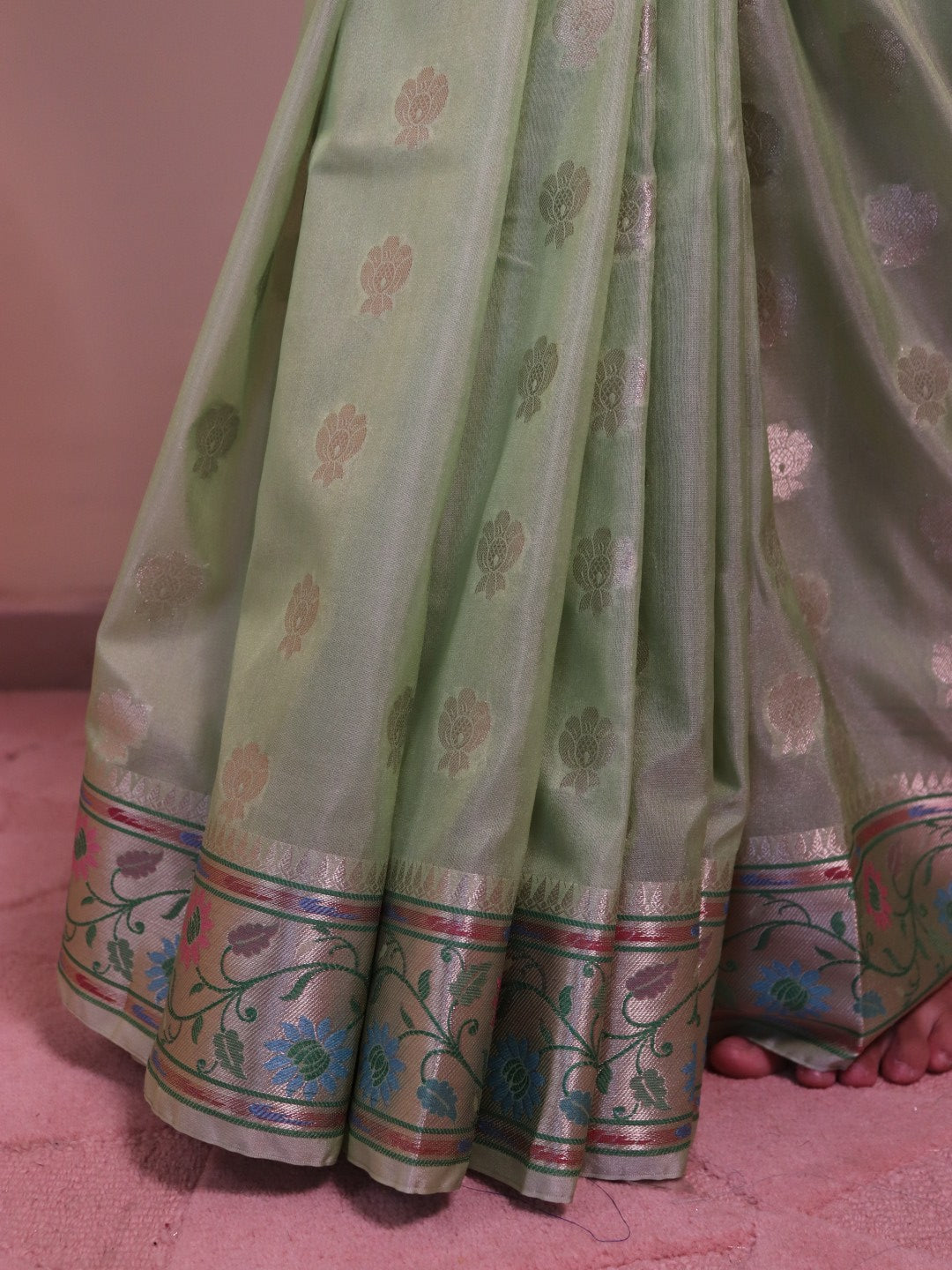 Banarasi Silk 2 Inch Buti With Paithni Border - Green