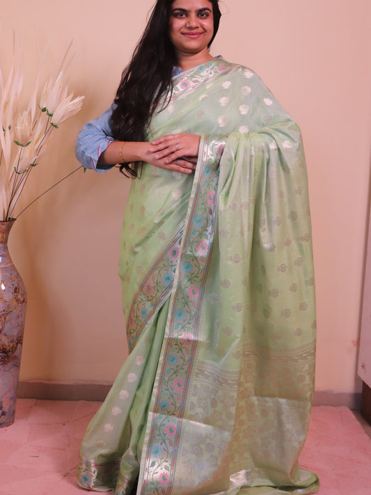 Banarasi Silk 2 Inch Buti With Paithni Border - Green