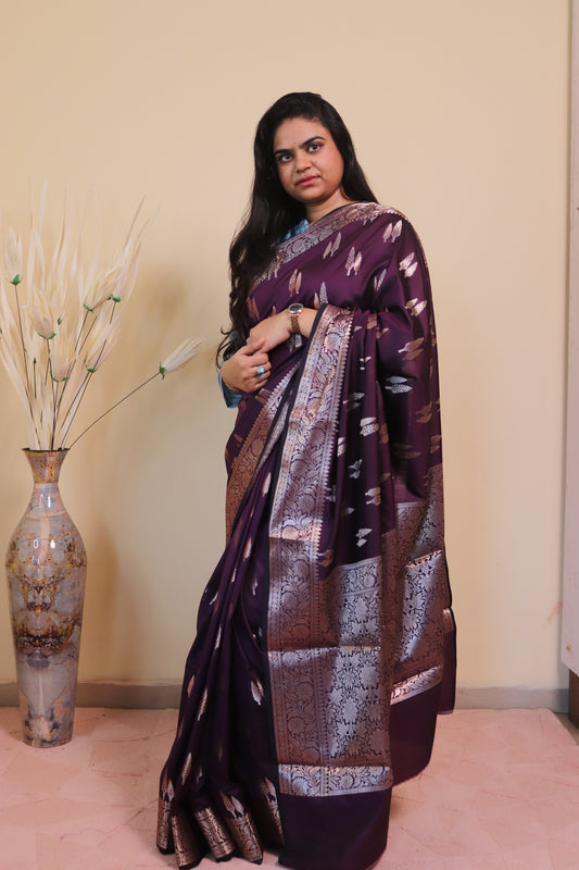 Banarasi Silk Weaved In Double Buti - Brown