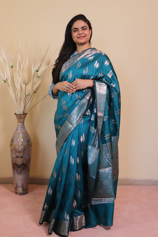 Banarasi Silk Weaved In Double Buti - Blue