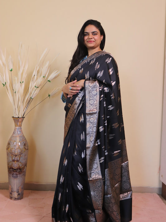 Banarasi Silk Double Buti Weaving - Black