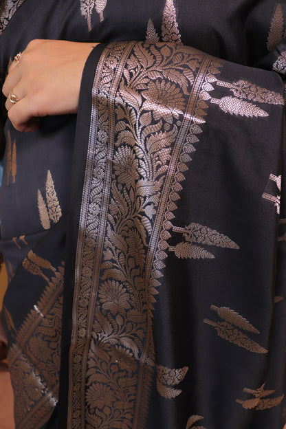 Banarasi Silk Weaved In Double Buti - Black