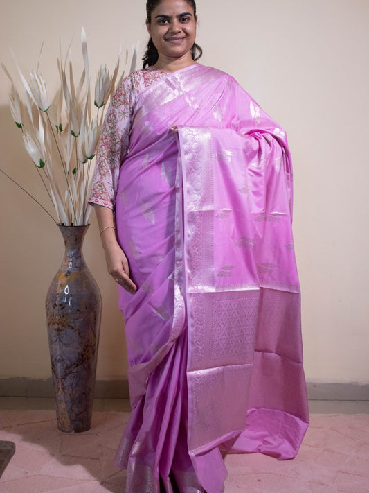 Banarasi Silk Double Buti Weaving - Pink