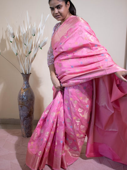 Banarasi Silk Jaal Buti Weaving With Meenakari