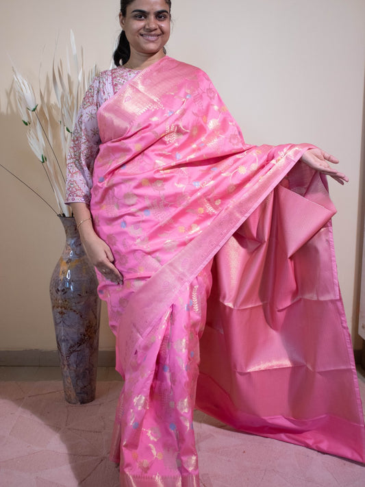 Banarasi Silk Jaal Buti Weaving With Meenakari