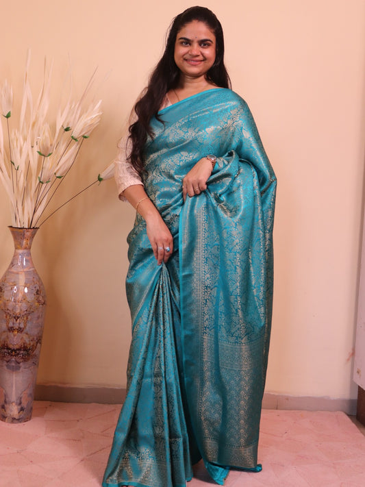 Banarasi Silk Jamawar Saree - Blue