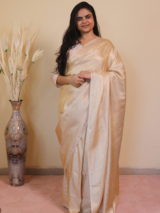 Banarasi Silk Jamawar Saree -off White
