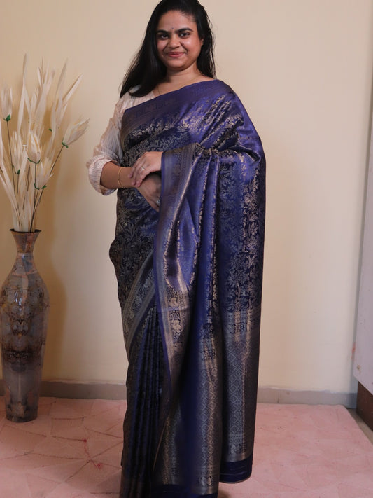 Banarasi Silk Jamawar Saree - Navy Blue