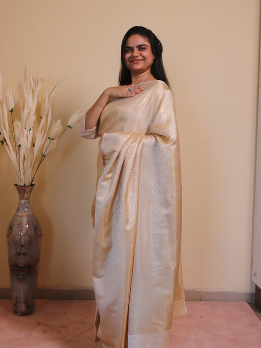 Banarasi Silk Jamawar Saree - Off-White Golden