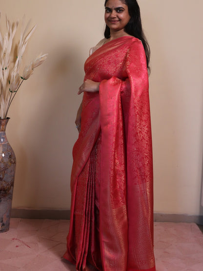 Banarasi Silk Jamawar Saree - Cherry Red