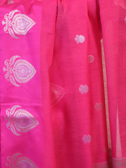 Banarasi Cotton Saree With Sona Rupa Weaving0 Pink