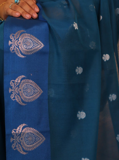 Banarasi Cotton Saree With Sona Rupa Weaving -blue