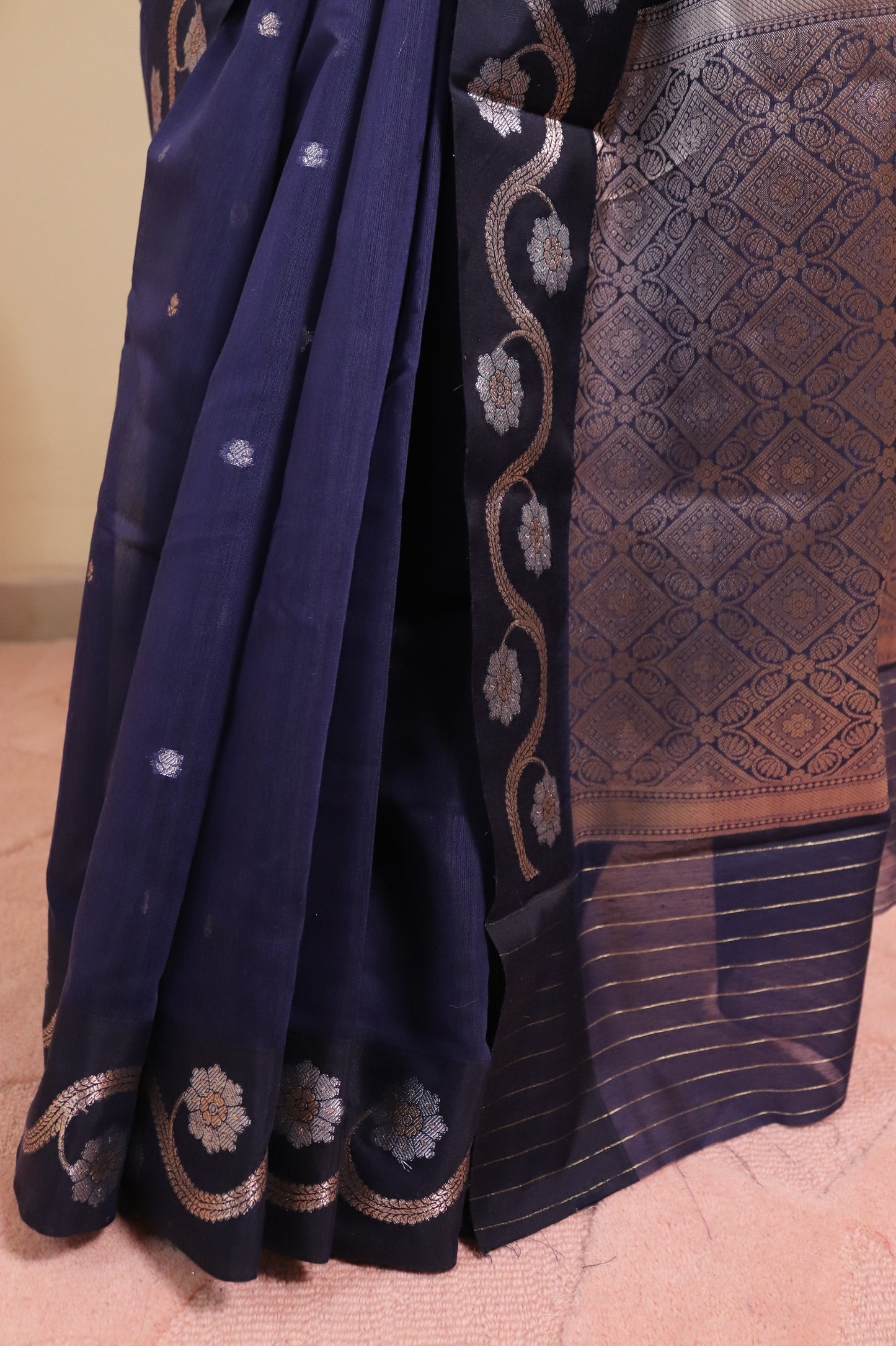 Banarasi Cotton Saree With Sona Rupa Bel Buti Weaving - Purple