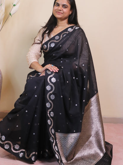 Banarasi Silk Double Buti Weaving - Black
