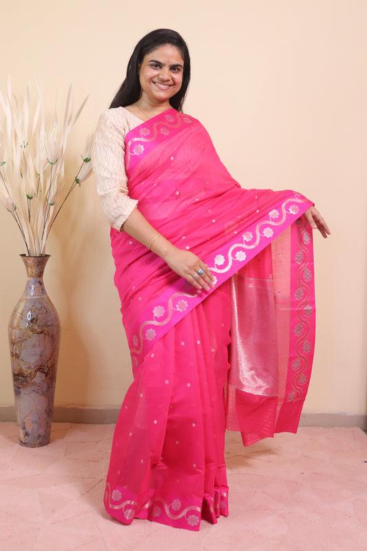 Banarasi Cotton Saree Weaved In Sona Rupa Weaving - Pink