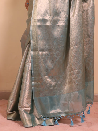 Banarasi Tissue Jamawar Saree - Blue