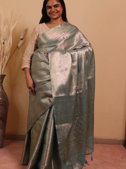 Banarasi Tissue Jamawar Saree - Blue