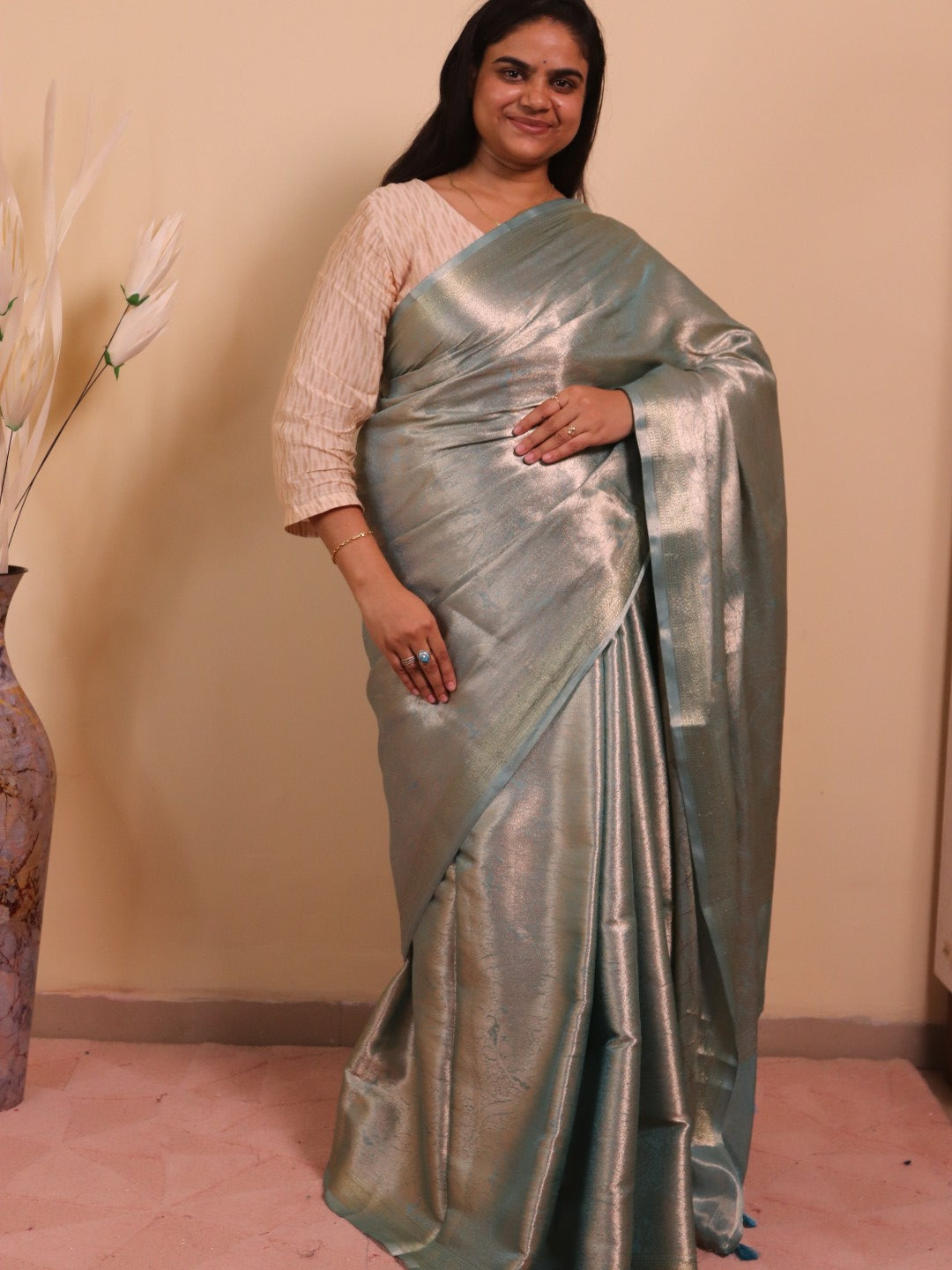 Banarasi Tissue Jamawar Saree - Blue