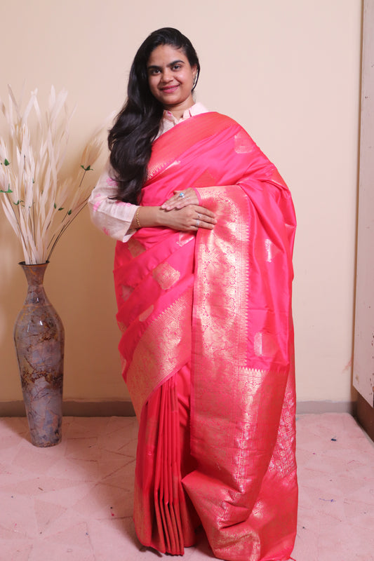 Soft Silk Weaved In Silver And Gold Zari - Red