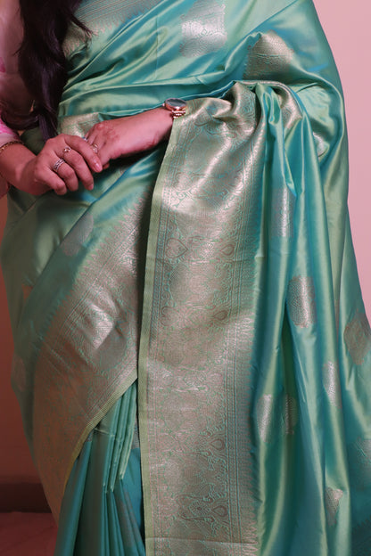 Soft Silk Weaved In Silver And Gold Zari - Blue
