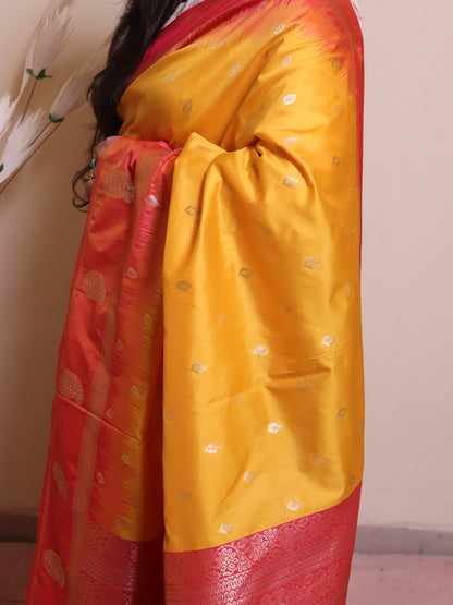 Soft Silk Motif Designed On Contrast Border
