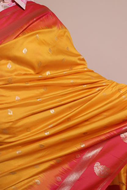 Soft Silk Fabric Motif Designed On Contrast Border - Yellow