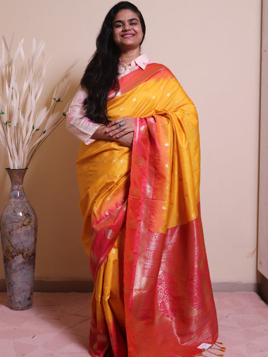 Soft Silk Motif Designed On Contrast Border