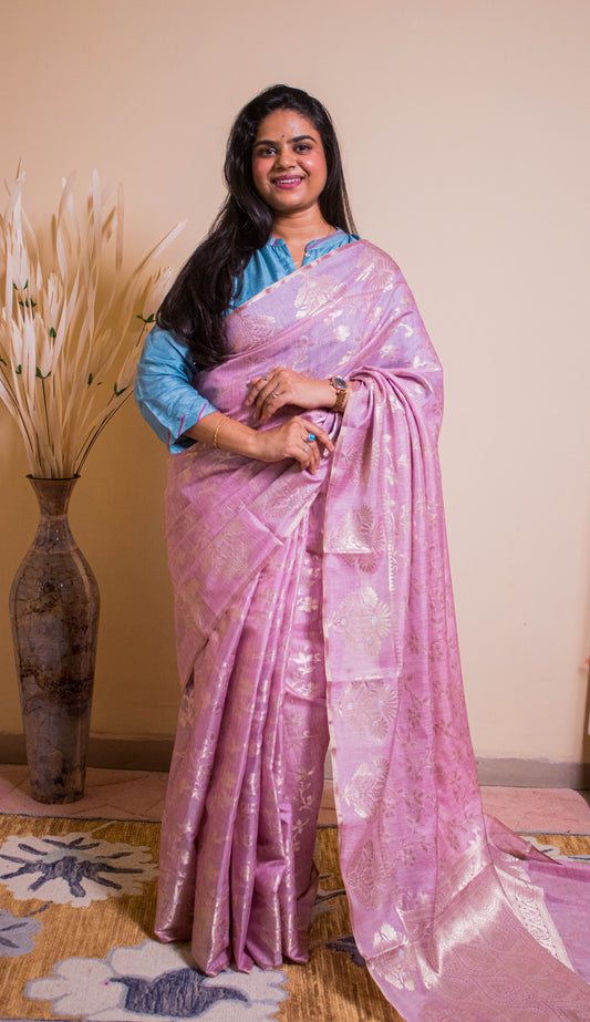 Cotton Silk Motif At Border Jaal Weaving All Over - Purple