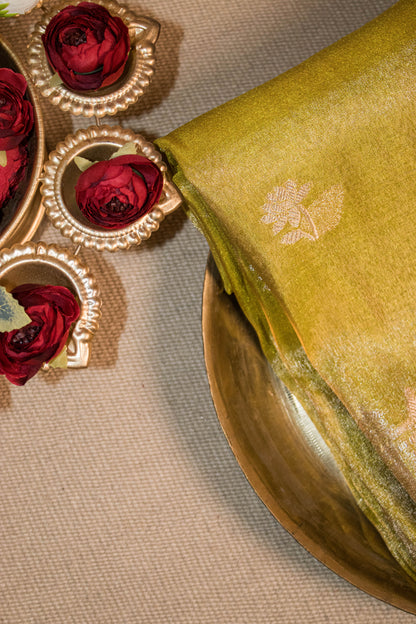 Banarasi Tissue With Ghaat Border - Green