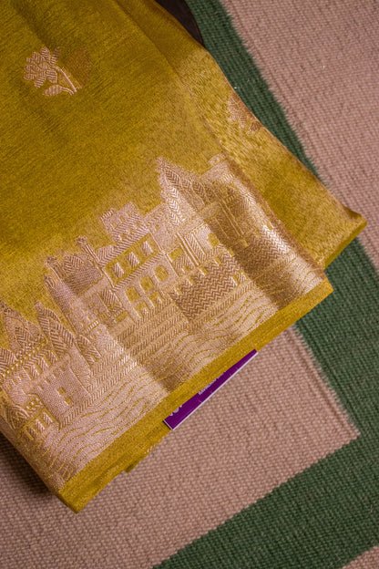 Banarasi Tissue With Ghaat Border - Green