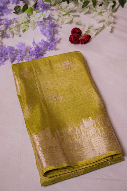 Banarasi Tissue With Ghaat Border - Green
