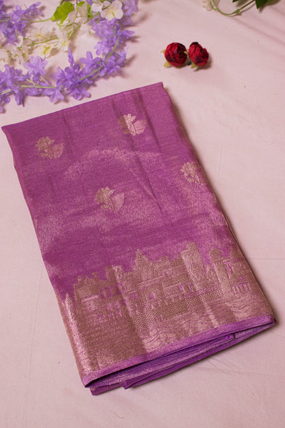 Banarasi Tissue With Ghaat Border - Purple