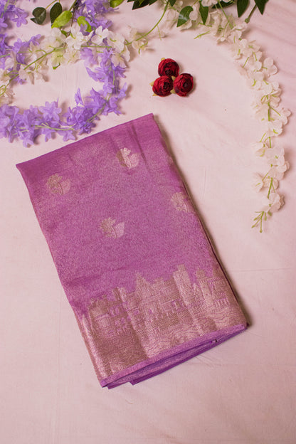 Banarasi Tissue With Ghaat Border - Purple