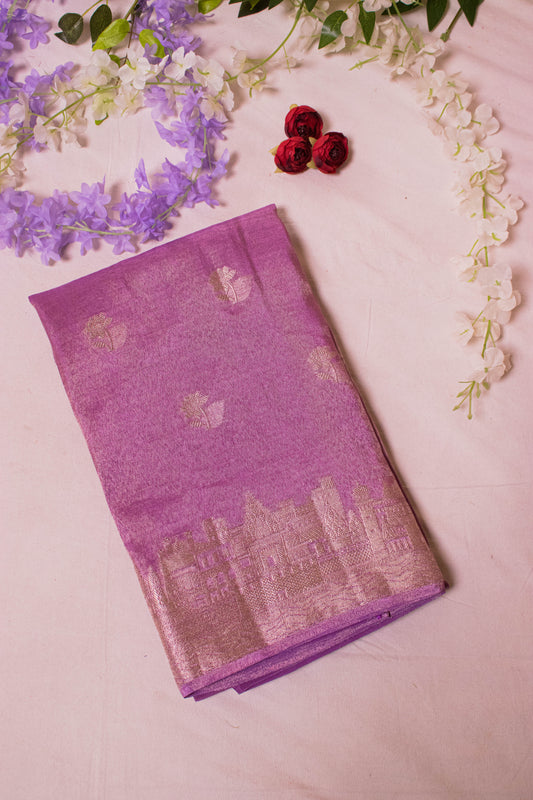 Banarasi Tissue With Ghaat Border - Purple