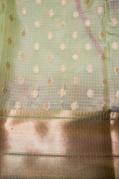 Banarasi Cotton With Paithani Weaved Border Jaal Buti - Green
