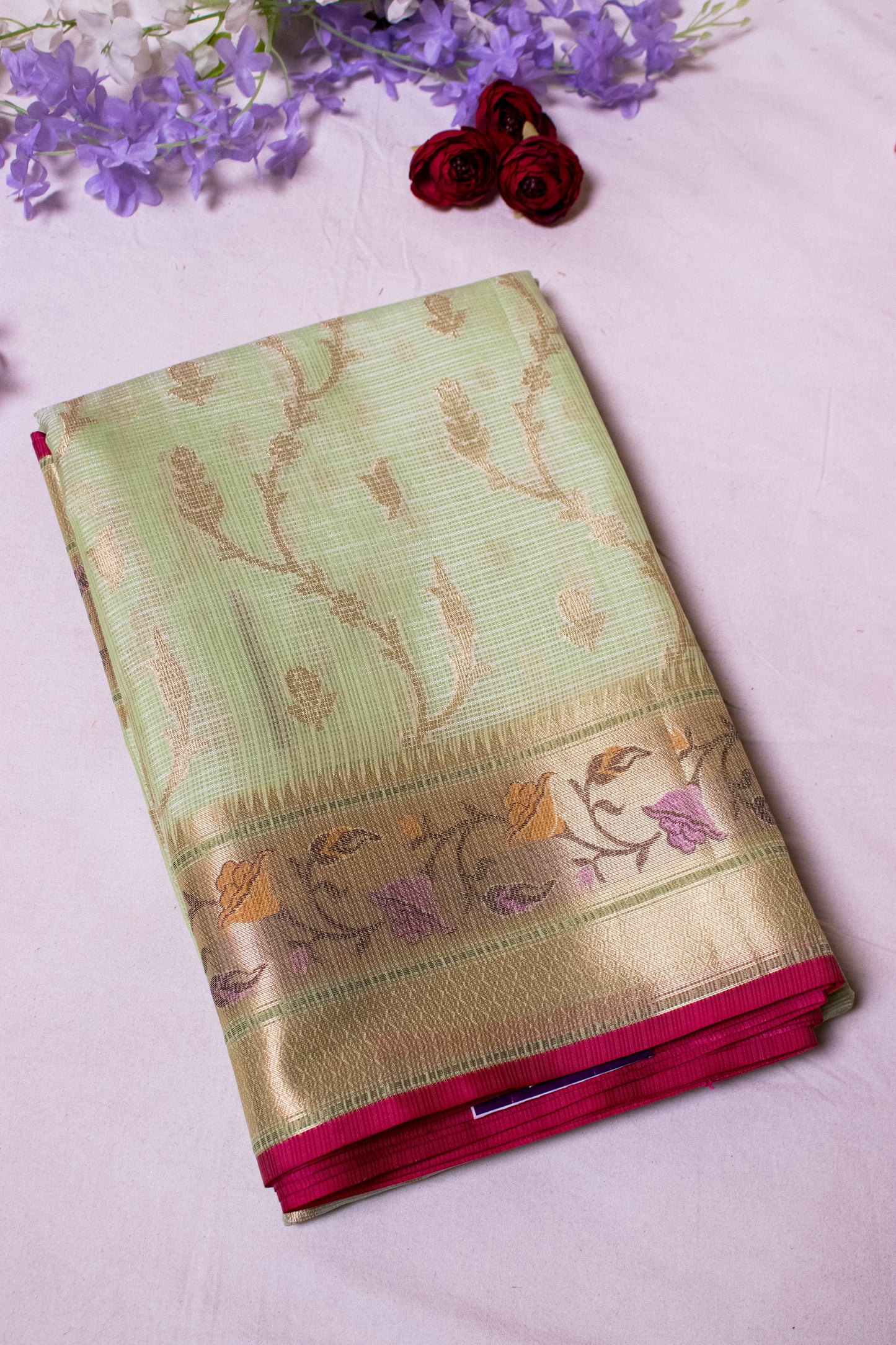 Banarasi Cotton With Paithani Weaved Border Jaal Buti - Green