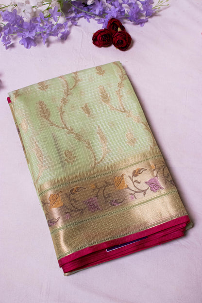 Banarasi Cotton With Paithani Weaved Border Jaal Buti - Green
