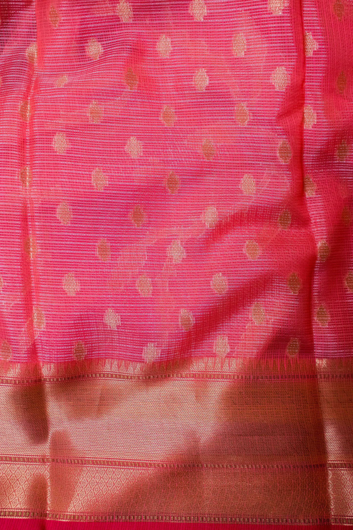 Banarasi Cotton With Paithani Weaved Border Jaal Buti - Peach
